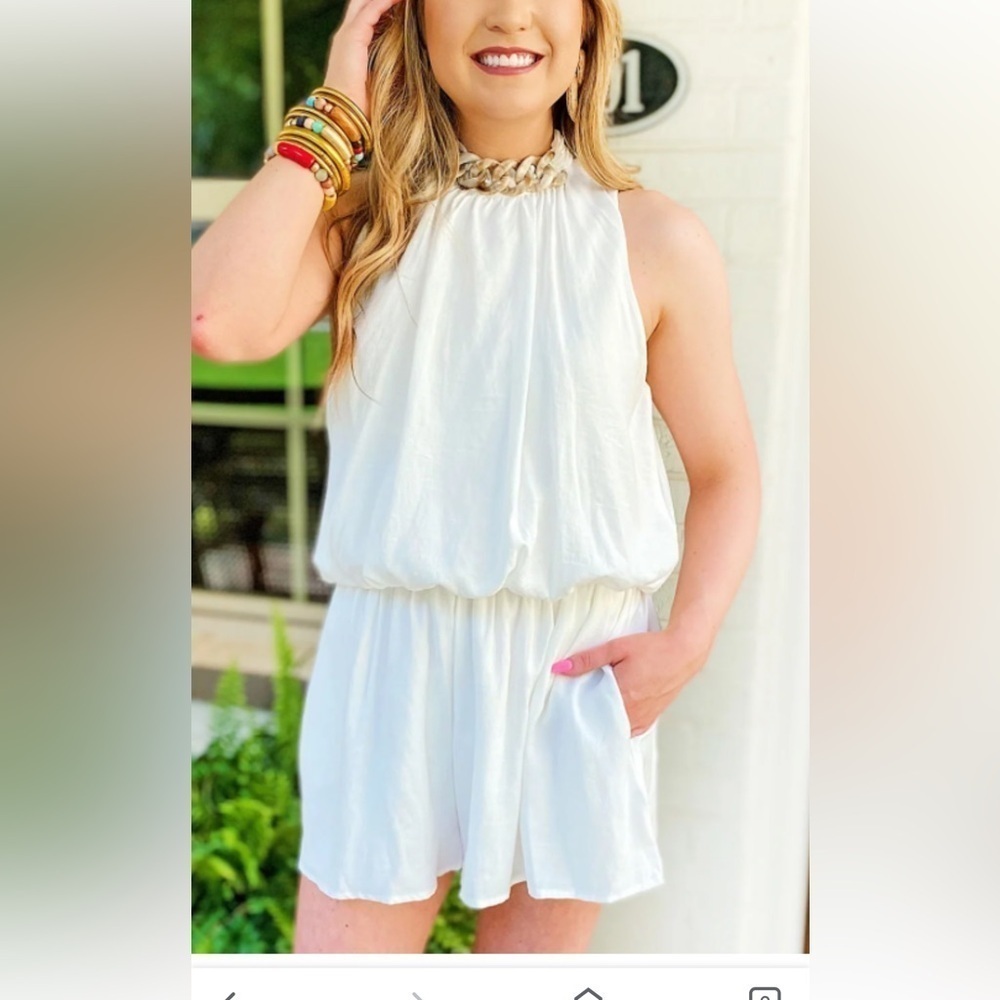 Lemon Tree White Halter Romper Small